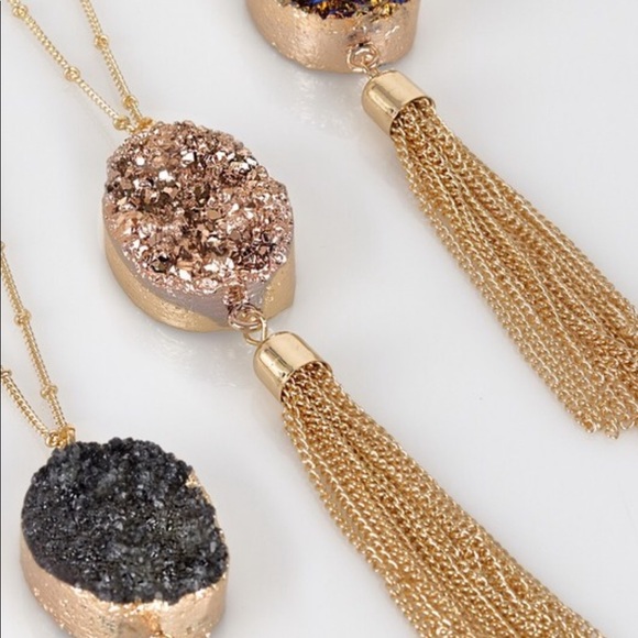 Druzy stone dainty gold pendant necklace trendy - Picture 7 of 8